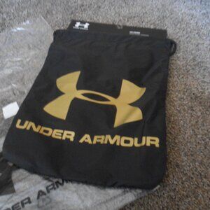 NEW UNISEX UNDER ARMOUR BLACK & GOLD DRAWSTRING TOTE BACKPACK SACKPACK 🎁 17"L